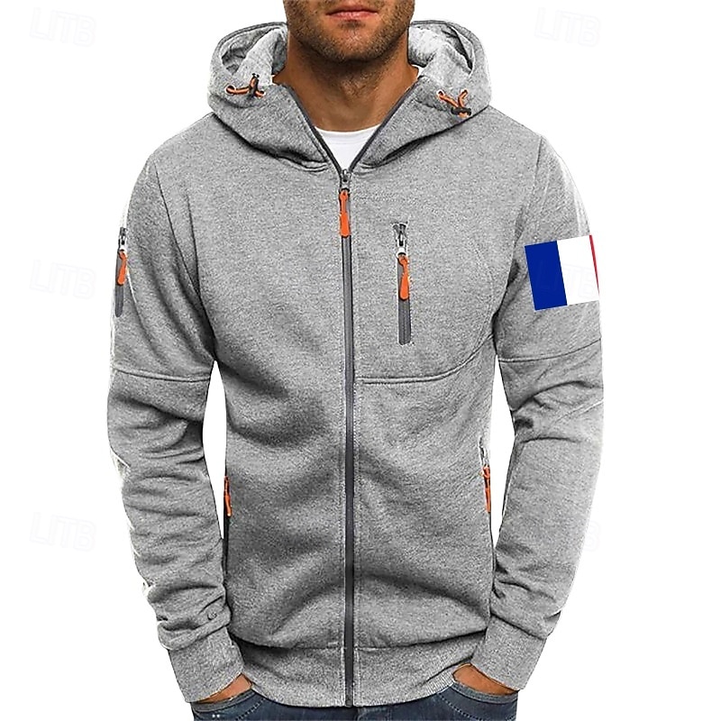 Men's Hoodie Full Zip Hoodie Sweat Jacket Black White Wine Army Green Navy Blue Hooded Plain Zip Up Patchwork Front Pocket Sports & Outdoor Casual Daily Streetwear Cool Sportswear Fall & Winter2