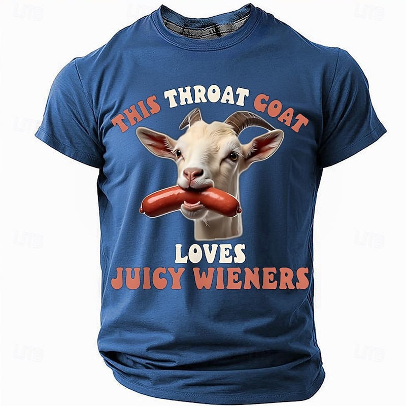Men's Short Sleeve Graphic T-Shirt - Funny Adult Humor Throat Goat Juicy Wieners Design3