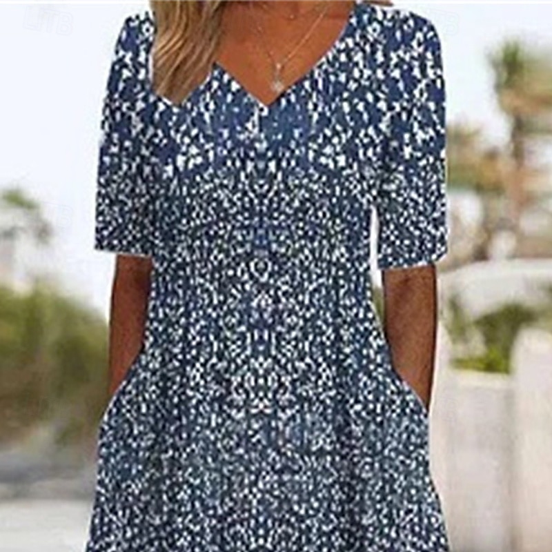 Women's Normal Jumpsuit Streetwear Floral Short Sleeve Wide Leg V Neck Pocket Print Street Daily Regular Fit Royal Blue Blue Summer2