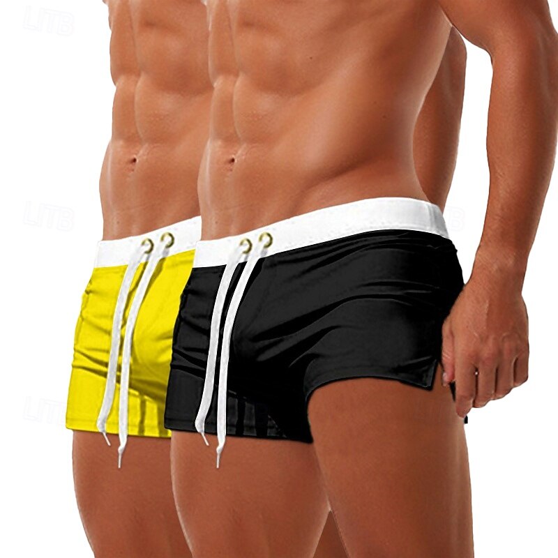 2PCS Men's Swim Trunks Swim Shorts Board  Shorts Beach Shorts Elastic Waist Drawstring Zipper Pocket Solid Color Quick Dry Breathable Knee Length Casual Daily Beach Vacation Fashion  Micro-elastic3