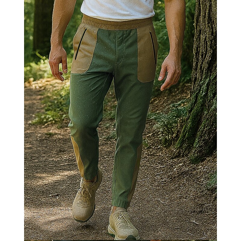 Men's Hiking Pants Trousers Hiking Rain Pants Patchwork Outdoor Regular Fit Waterproof Windproof Lightweight Bottoms Pocket Elastic Waist Black Green Camping / Hiking Running M L XL XXL XXXL3