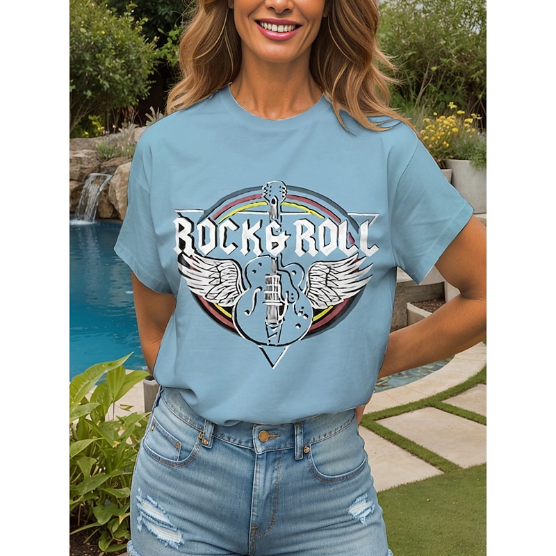 Music Festival Women's T Shirt Graphic Letter Vintage Stylish Classic Short Sleeve Crew Neck Round Neck Regular Tops Daily Weekend Print Black Pink Blue Purple Green Summer Spring