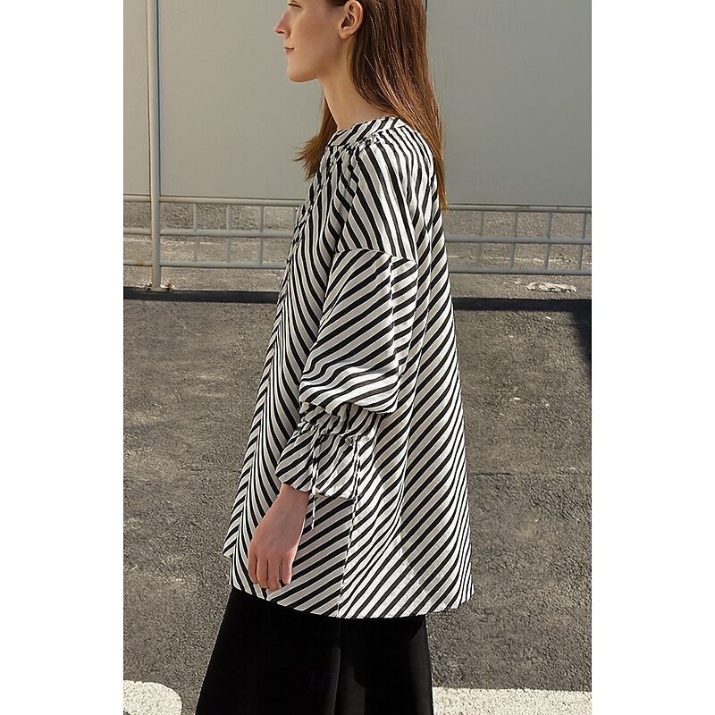 Women's 100% Cotton Shirt Striped Elegant Bohemia Vintage Long Sleeve Lantern Sleeve V Neck Long Tops Work Daily Holiday Stripe Summer Spring Fall3