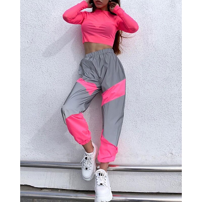 Women's Cargo Pants Slacks Streetwear Casual Full Length Natural Color Block Patchwork Elastic Waist Comfortable Street Weekend Orange red Pink Blue Fall Regular Fit2