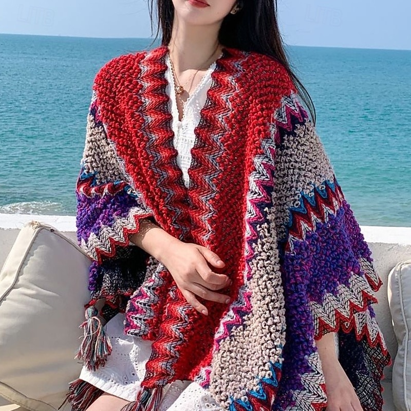 Women's Rectangle Scarf Women's Shawls & Wraps Street Holiday Date Blue Scarf Color Block 2026 - $26.99