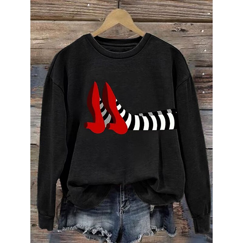 Halloween Women's Sweatshirts Witch Graphic Casual Long Sleeve Crew Neck Regular Tops Street Dailywear Casual Print Black White Light Green Blue Orange Spring Fall Winter3