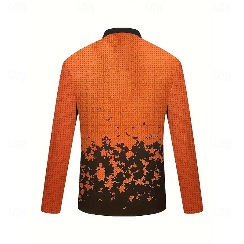Halloween Men's Pumpkin Waffle Polo Shirts Long Sleeve Polo Shirts Collared Shirts Casual Dark Daily Wear Festival Outfit 3D Print Buttons Spring Fall Winter Orange2