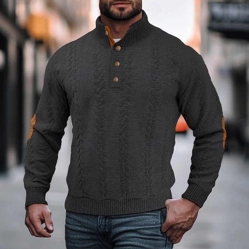 Men's Sweatshirt Button Up Hoodie Black Navy Blue Brown Khaki Light Grey Standing Collar Plain Patchwork Embroidery Sports & Outdoor Casual Daily Streetwear Cool Sportswear Fall & Winter Clothing4