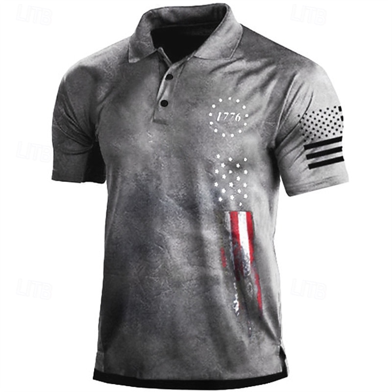 Men's American Flag Veterans Polo Shirts Golf Shirt Short Sleeve Polo Shirts Collared Shirts Casual Streetwear Vacation Wear Party Outfits Buttons 3D Print Black White Army Green2