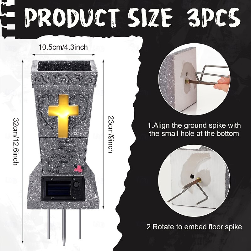 Solar Cemetery Grave Vase with LED for Fresh Artificial Flowers Headstones Vases with Spikes Grave Decorations for Cemetery Grave Markers Decor Halloween Christmas Decoration Memorial Gifts3