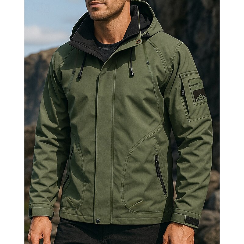 Men's Windbreaker Softshell Jacket Hiking Jacket Outdoor Thermal Waterproof Windproof Warm Hiking Outfits Hiking Clothes Spring Autumn / Fall Top Camping / Hiking / Caving Running Solid Color Black4