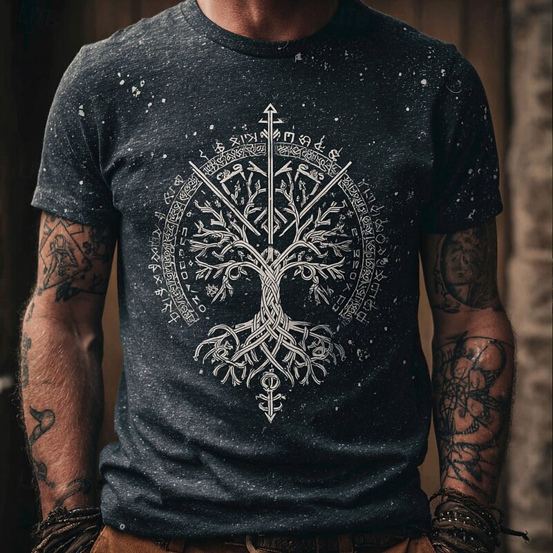 Men's 3D Celtics Tree Of Life T Shirt Short Sleeve T shirt 3D Print Crew Neck Shirt Viking Designer Party Street Black Blue Dark Blue Summer Spring Clothing Apparel S M L XL XXL XXXL2