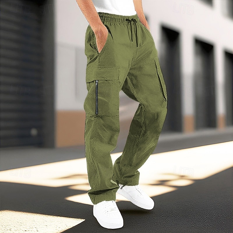 Men's Cargo Pants Trousers Elastic Waist Drawstring Multi Pocket Plain Wearable Outdoor Daily Camping & Hiking Fashion Classic Black Army Green4