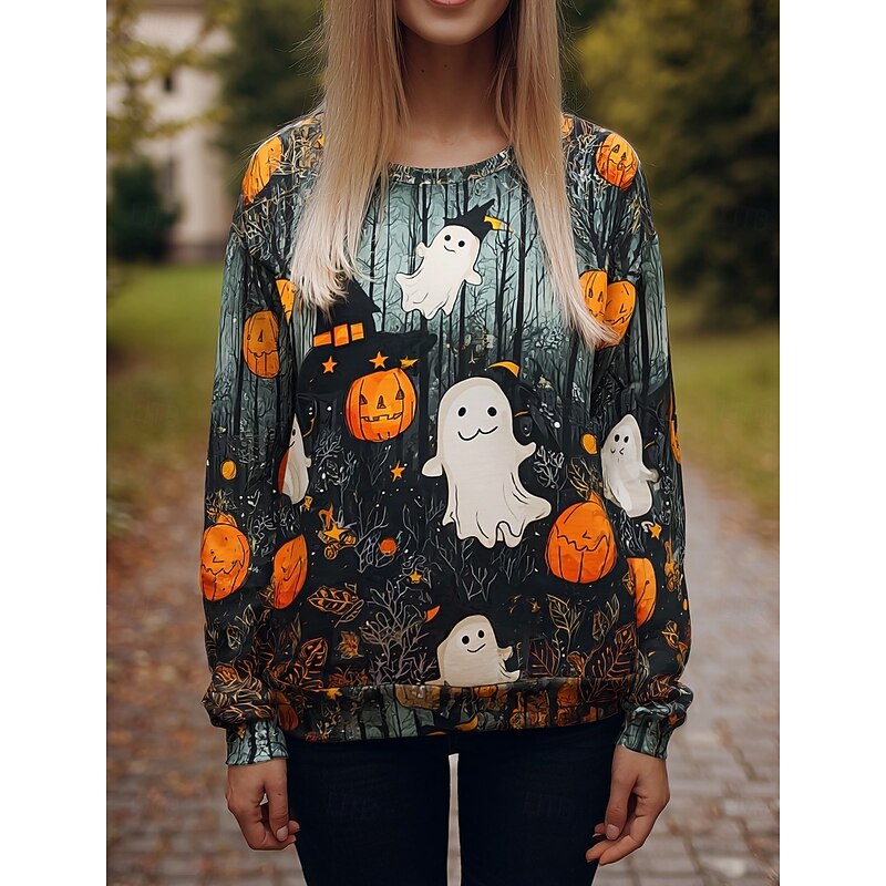 Halloween Women's Sweatshirts Ghost Graphic Pumpkin Casual Long Sleeve Crew Neck Regular Tops Street Dailywear Casual Print Black Spring Fall Winter