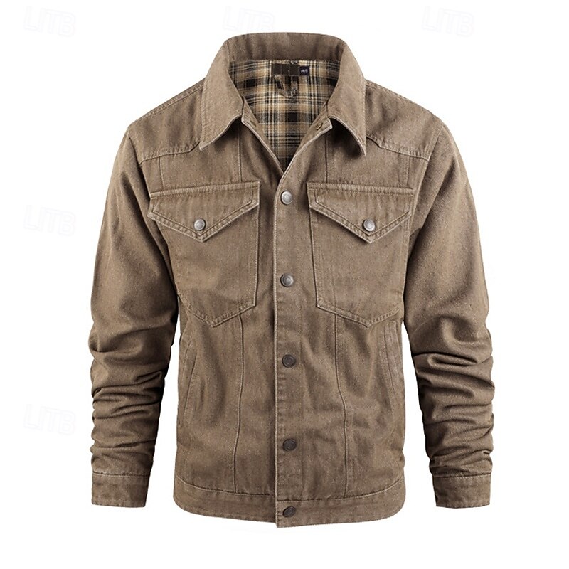 Men's Lightweight Jacket Casual Jacket Denim Jacket Vacation Daily Pocket Fall Winter Plain Fashion Classic Lapel Regular Black Brown Green Dark Blue Light Blue Jacket4