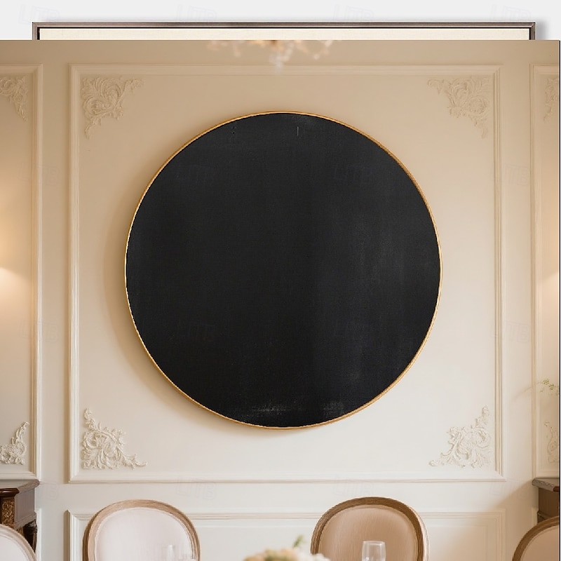 Handmade Circular Pure Black Gallery Canvas Modern Textured Matte Finish Minimalist Statement Wall Art Smooth Surface Fine Edge Contrast Ready To Hang Artistic Focus Geometric Simplicity Natural3
