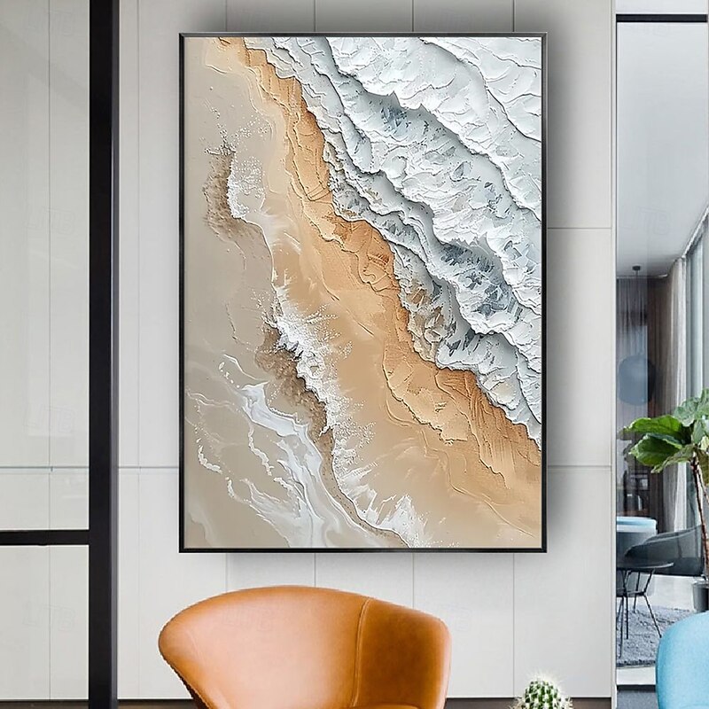 Mintura Handmade 3D Texture Abstract Beach Landscape Oil Paintings On Canvas Modern Wall Art Room Decoration Ocean Waves Picture For Home Decor Rolled Frameless Unstretched Painting
