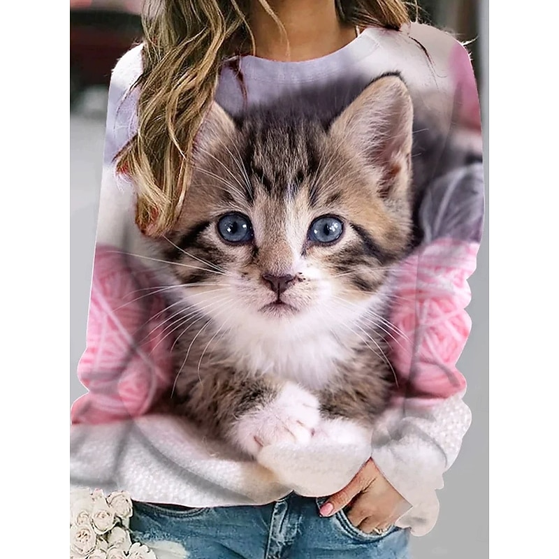 Women's Pullover Sweatshirt Hoodies Graphic Animal Fashion Casual Long Sleeve Crew Neck Regular Tops Street Dailywear Casual Print Black Pink Spring Fall Winter