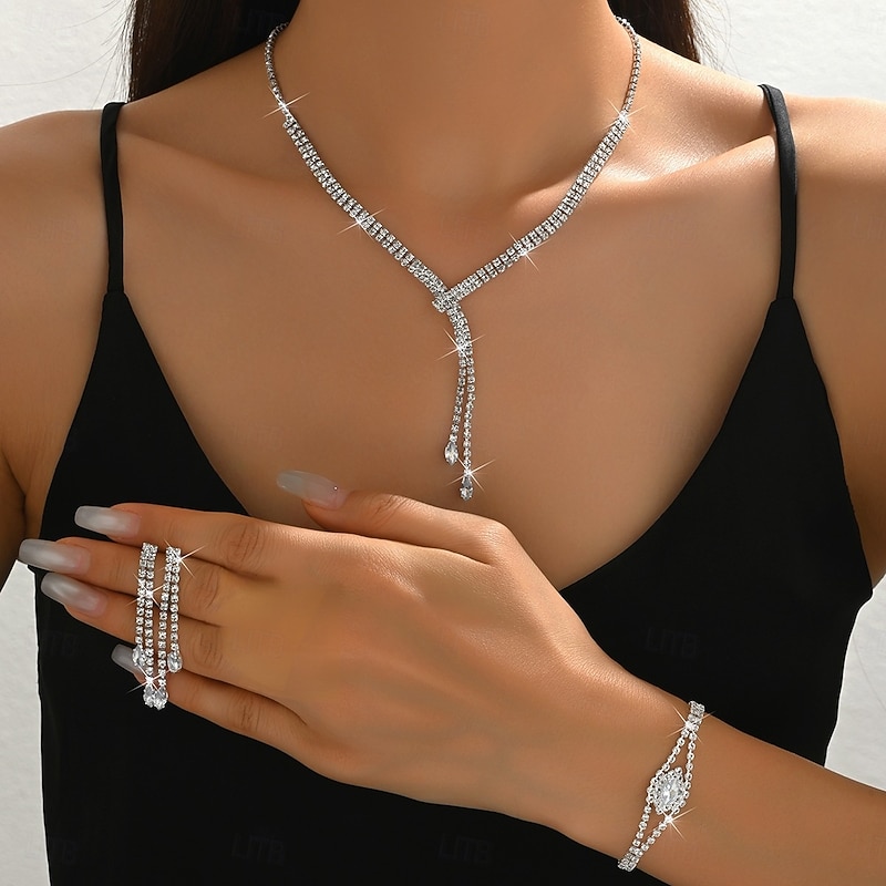 Bridal Jewelry Sets Two-piece Suit Imitation Diamond 1 Necklace Earrings Women's Fashion Classic Sweet Lovely Classic Drop Love Jewelry Set For Wedding Gift3