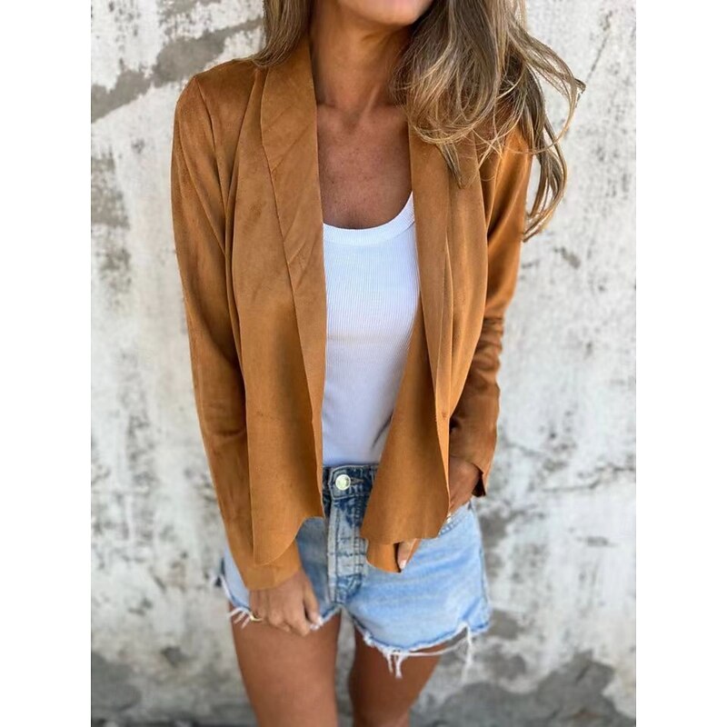 Women's Coat Comfortable Breathable Oversized Fashion Daily Plain Outdoor Casual Daily Open Front Regular Collarless Regular Fit Long Sleeve Outerwear Black Yellow Brown Spring Fall - Main Image