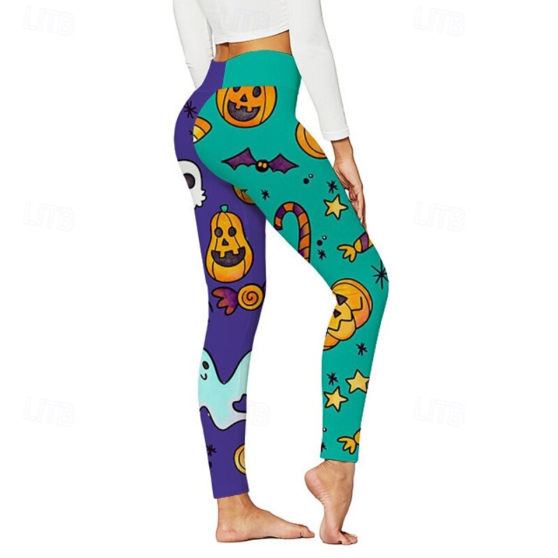 Women's Leggings Streetwear Casual Full Length NaturalPantsHalloween Pumpkin Elastic Waist Printing Comfortable Outdoor Vacation Holiday Black Grey Dark-Gray Orange red Black Fall Regular Fit2