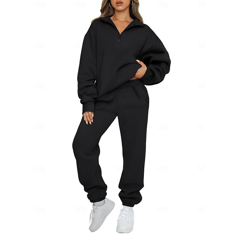 Women's Tracksuit Sweatsuit Activewear Set Drawstring Pocket Solid Colored Clothing Suit Fall Black Pink Gym Workout Sports Thermal Warm Windproof Soft Long Sleeve Sport Activewear Micro-elastic2