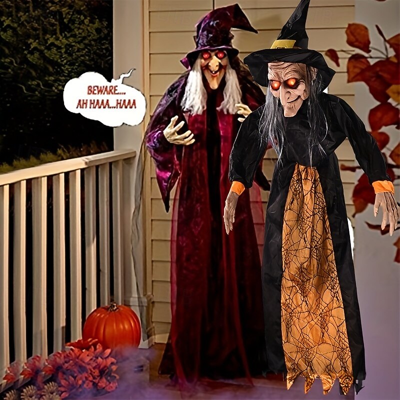 Motion-Activated Witch and Sound Sensing Halloween Bar Scene Decoration for Haunted House Atmosphere