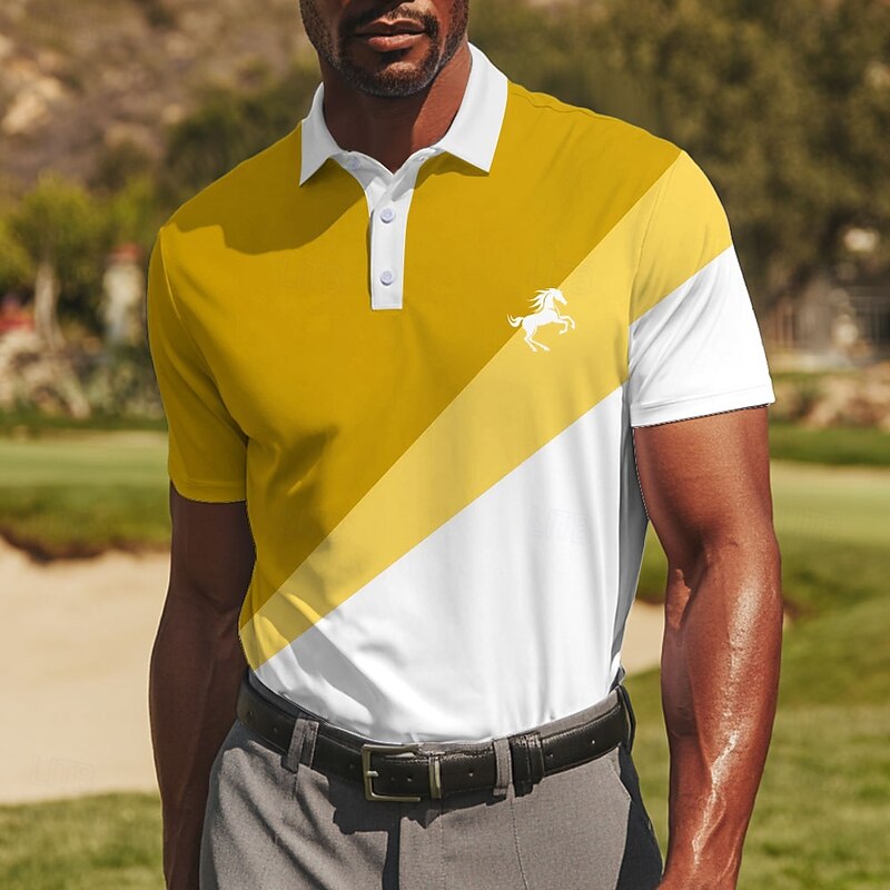 Men's Golf Line Polo Sports Polo Shirts Short Sleeve Polo Shirts Collared Shirts Sportswear Casual Athleisure Buttons Summer Yellow Red Sky Blue4