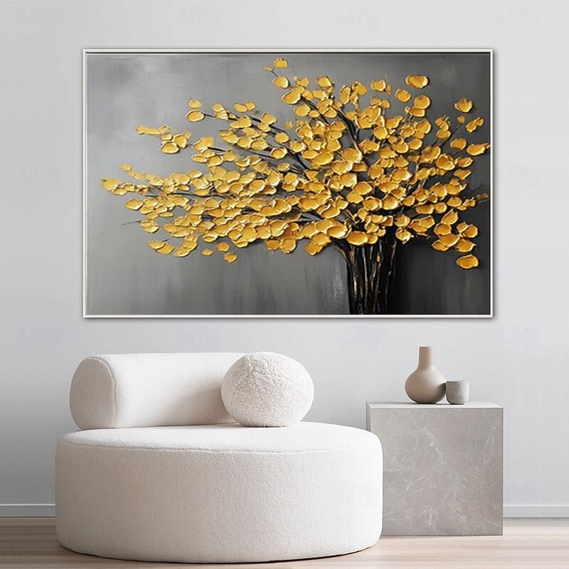 Large Size gold tree paintings  Hand-painted flower oil painting hand painted Wild flowers Painting handmade 3D Texture Blooming Flower Painting Flora painting Wall Art Botanical painting Wall Art