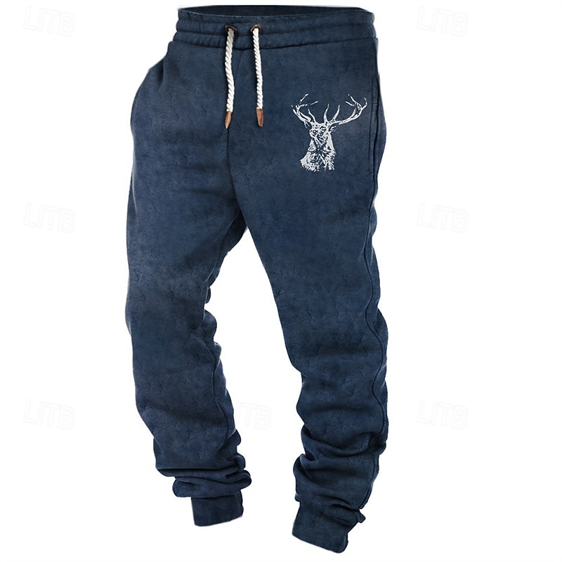Men's Sweatpants Joggers Trousers Pocket Elastic Waist Drawstring Deer Comfort Sports Outdoor Daily Fashion Casual Black White Micro-elastic3