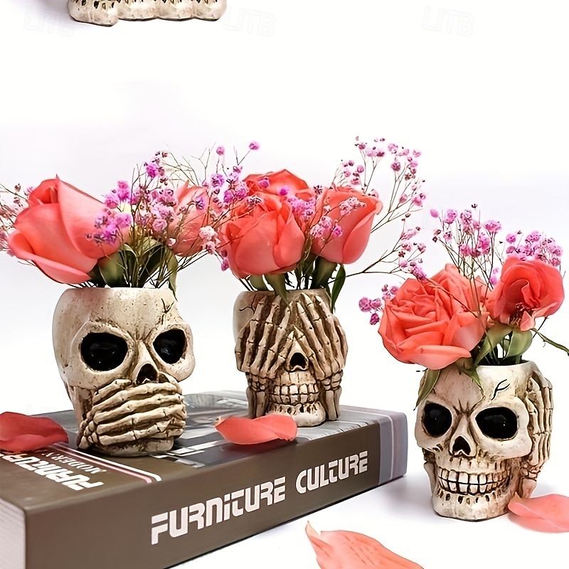 Skull Flower Pot for Garden Lawn and Gardening Outdoor Ornament Sculpture Statue