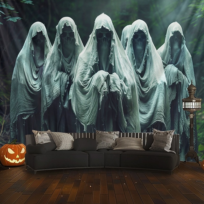 Halloween Hanging Tapestry Ghosts run out of the painting Photograph Backdrop Jack O Lantern Wall Art Large Tapestry Mural Decor Blanket Curtain Home Bedroom Living Room Decoration Death Selfie4