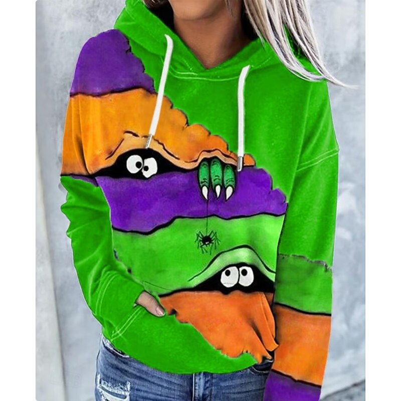 Halloween Women's Pullover Hoodie Sweatshirt Witch Graphic Casual Long Sleeve Hooded Regular Tops Party Evening Wear Street Dailywear Black Dark Green Purple Orange Green Spring Fall Winter3