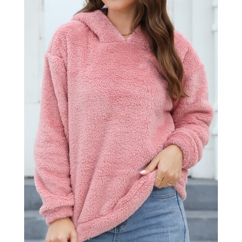 Women's Pullover Hoodie Sweatshirt Plain Streetwear Casual Long Sleeve Hooded Regular Tops Street Holiday Going out Pink Winter3