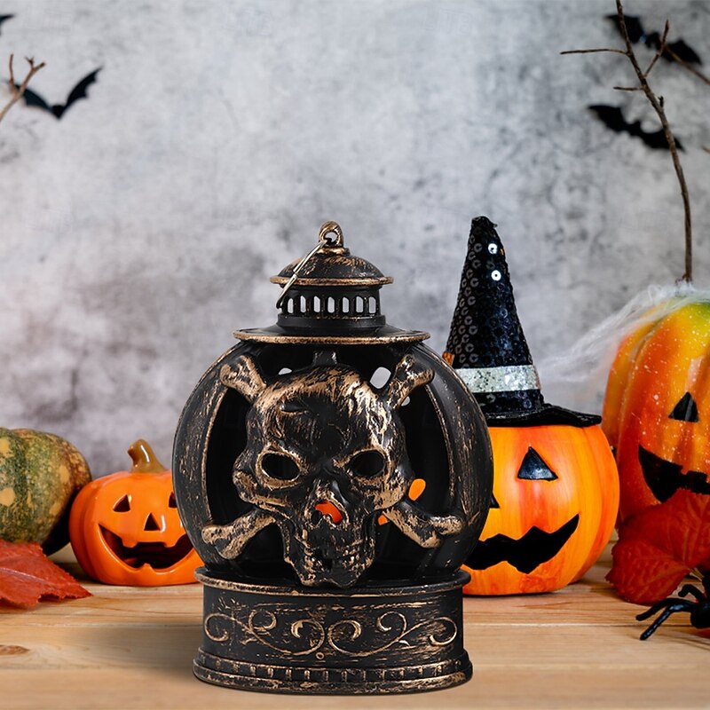1 Pc Halloween Bronze Silver Smiling Pumpkin Skull Shaped Night Light Indoor and Outdoor Party Horror and Weird Decoration Atmosphere Light3