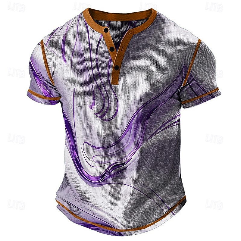 Men's Abstract Geometic Henley Shirt Waffle T Shirt Short Sleeve Daily Retro Vintage Classic Sports Outdoor Casual Holiday Spring & Summer All Seasons Lake blue Green Purple Khaki Grey Henley Henley2