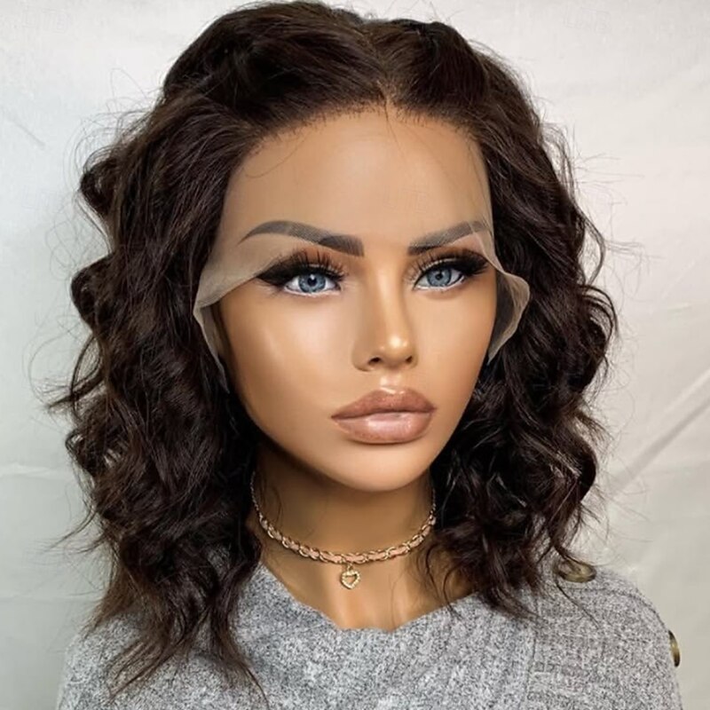 Human Hair 5x5 Closure 13x4 Lace Front Wig Short Bob Brazilian Hair Wavy Deep Curly Auburn Multi-color Wig 130% 150% Density with Baby Hair Natural Hairline Glueless Pre-Plucked For Women Short Human4