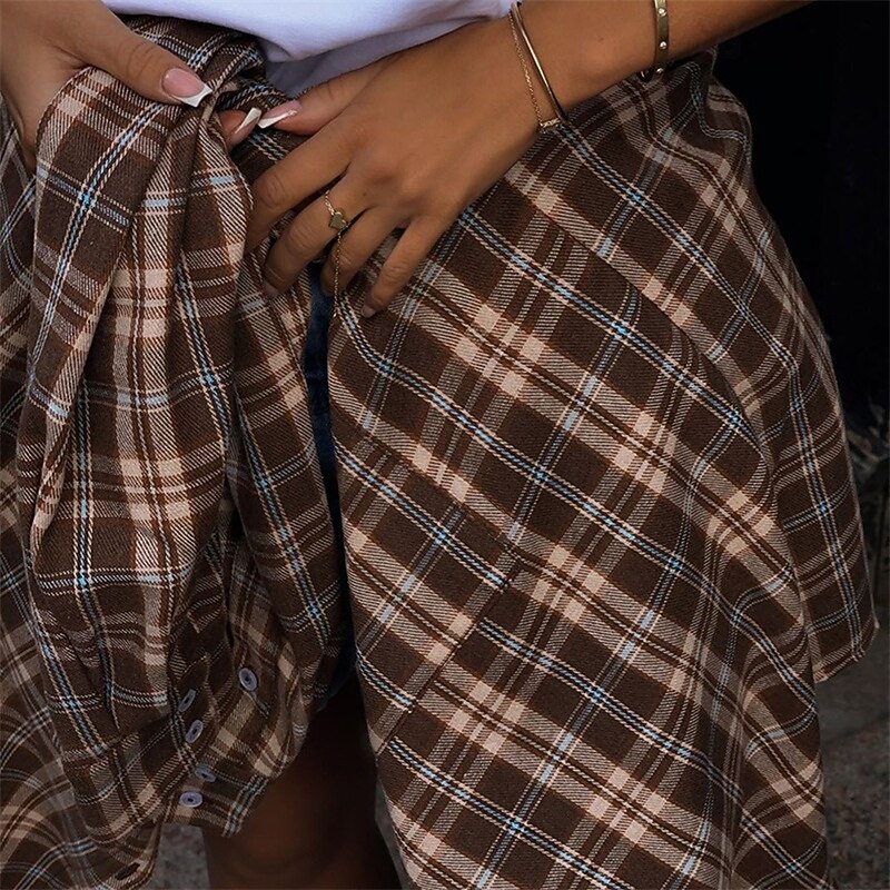 Women's Shirt Plaid Daily Stylish Basic Long Sleeve Shirt Collar Regular Tops Work Daily Holiday Pocket Print Brown Spring Fall3