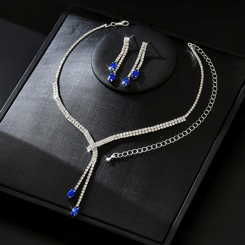 Bridal Jewelry Sets Two-piece Suit Imitation Diamond 1 Necklace Earrings Women's Fashion Classic Sweet Lovely Classic Drop Love Jewelry Set For Wedding Gift2
