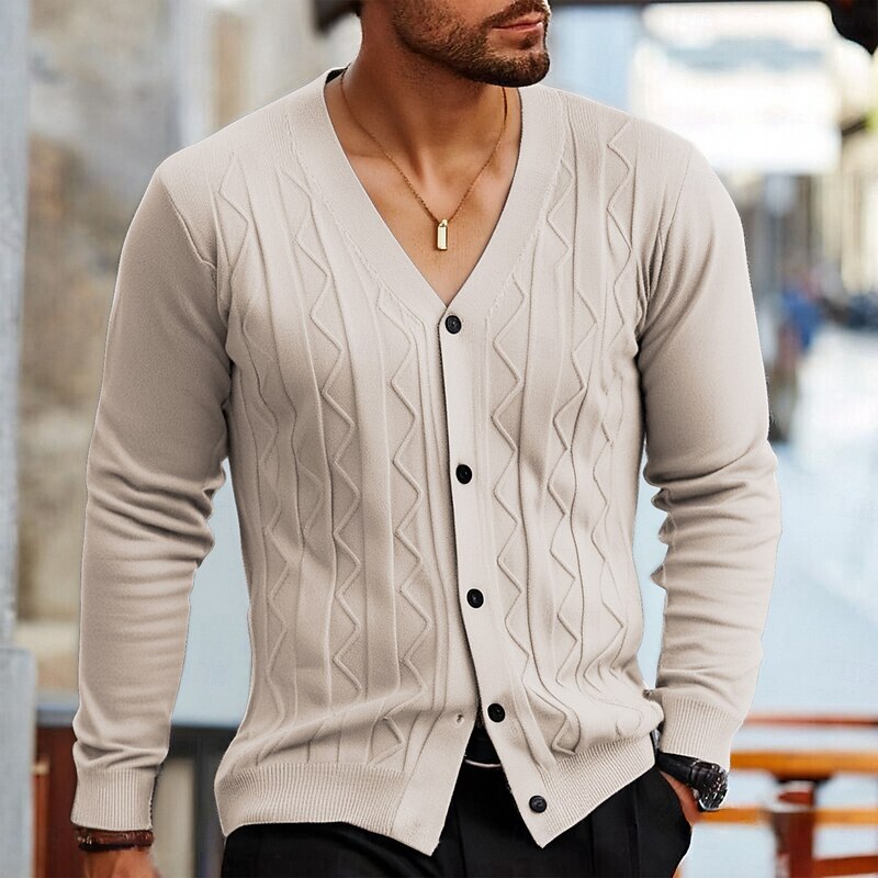 Men's Cardigan Sweater Cardigan Cropped Cardigan Sweater Cropped Sweater Ribbed Cable Knit Cropped Knitted Basic Solid / Plain Color V Neck Daily Wear Family Gathering Clothing Apparel Fall Winter2