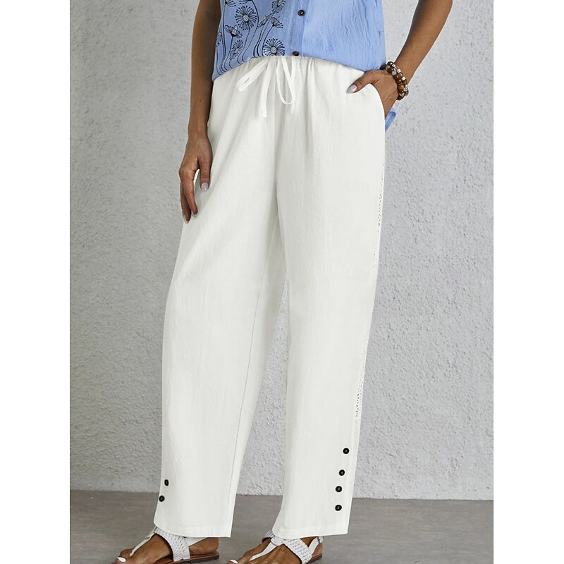 Women's Chinos Vintage Basic Casual Full Length High Waist Solid Color Printing Comfy Soft Comfortable Inelastic Formal Vacation Street Black White Summer Spring Fall Regular Fit