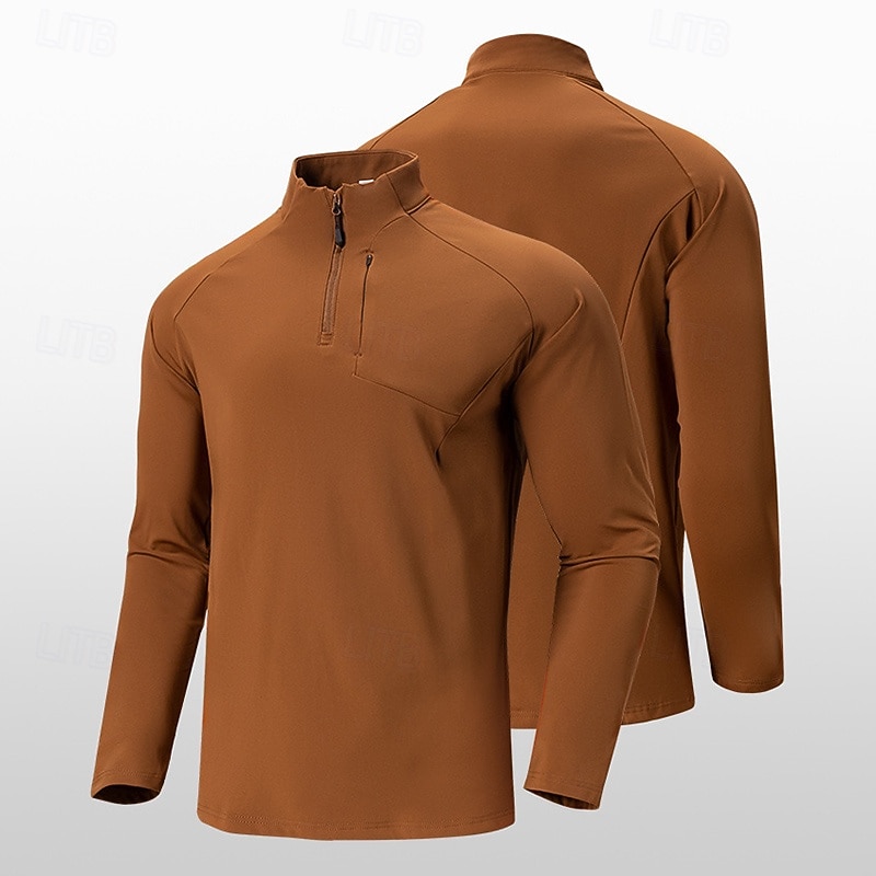 Men's Hiking Shirt Hiking top Zipped Hoodie Sweatshirt Long Sleeve Stand Collar Top Outdoor Lightweight Sweat wicking Polyester Black Army Green Brown Workout Running3