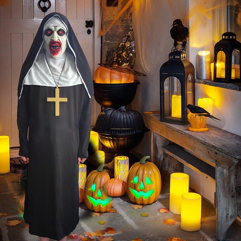 Valak Halloween Cosplay Costume Mask Full Head The Nun Horror Adults' Unisex Halloween Carnival Performance Party Easy Halloween Costumes Dress Up3
