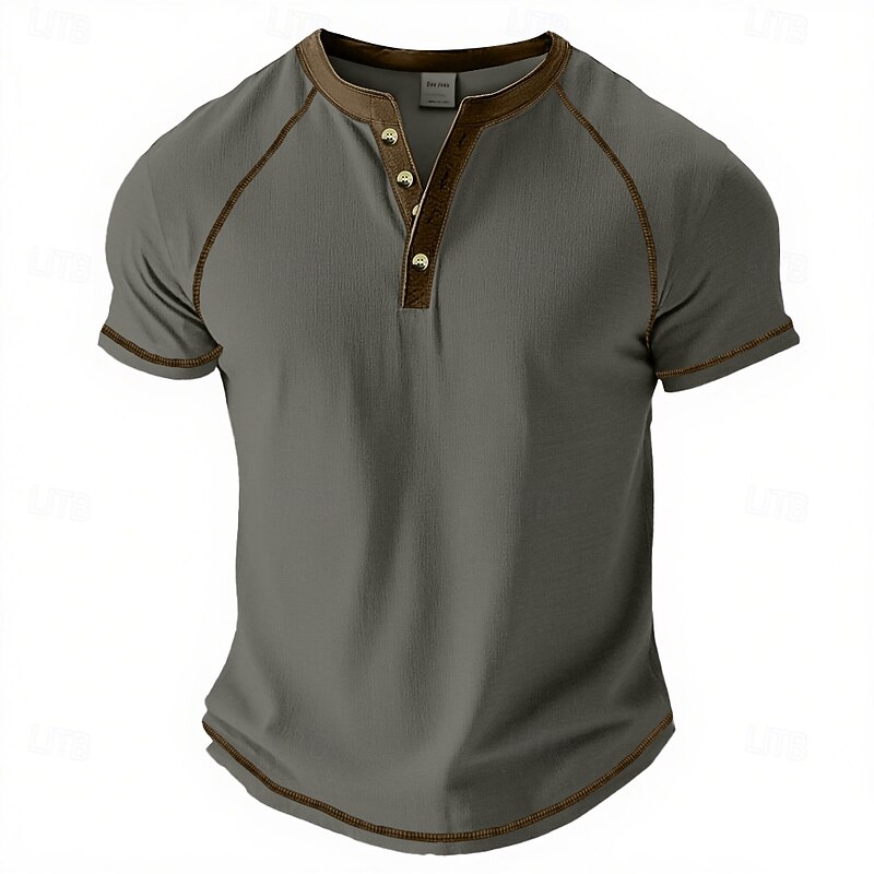 Men's Henley Shirt Tee Top Cotton Blend T-Shirt Short Sleeve Color Block Plain Vintage Fashion Designer Basic Contrast Lace Raglan Sleeves Henley Street Casual Casual Daily Summer All Seasons Dark3