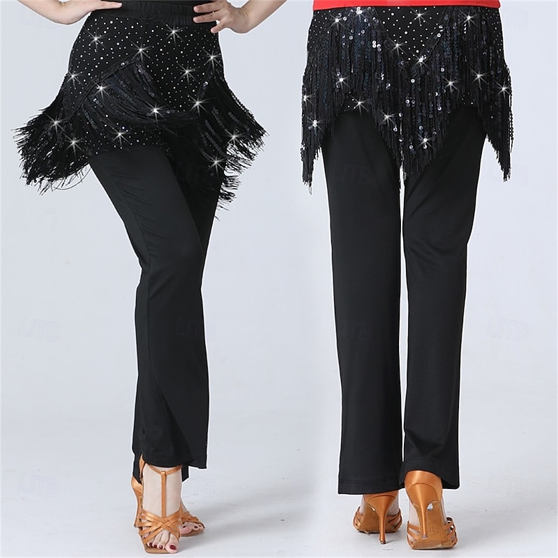 Women's Latin & Ballroom Dance Pants – Sparkly Sequin Long Trousers for Square Dance, Standard/Modern Performance & Practice3