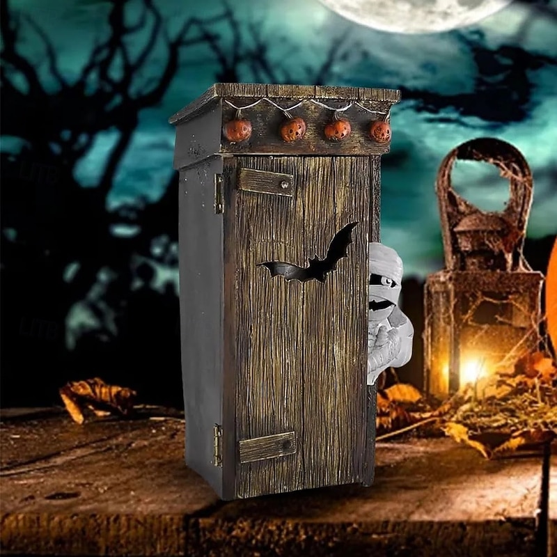 Outhouse Mummy Animated Decor, Outhouse Mummy Toilet Halloween Ornaments, Funny Farting Mummy Outhouse Indoor Halloween Decorations