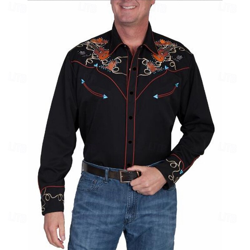 Men's Floral Graphic Prints Shirt Western Shirt Cowboy Shirt Long Sleeve Fashion Designer Casual Outdoor Daily Fall & Winter Turndown Print Button-Down Black Black / Red Army Green Red Blue3