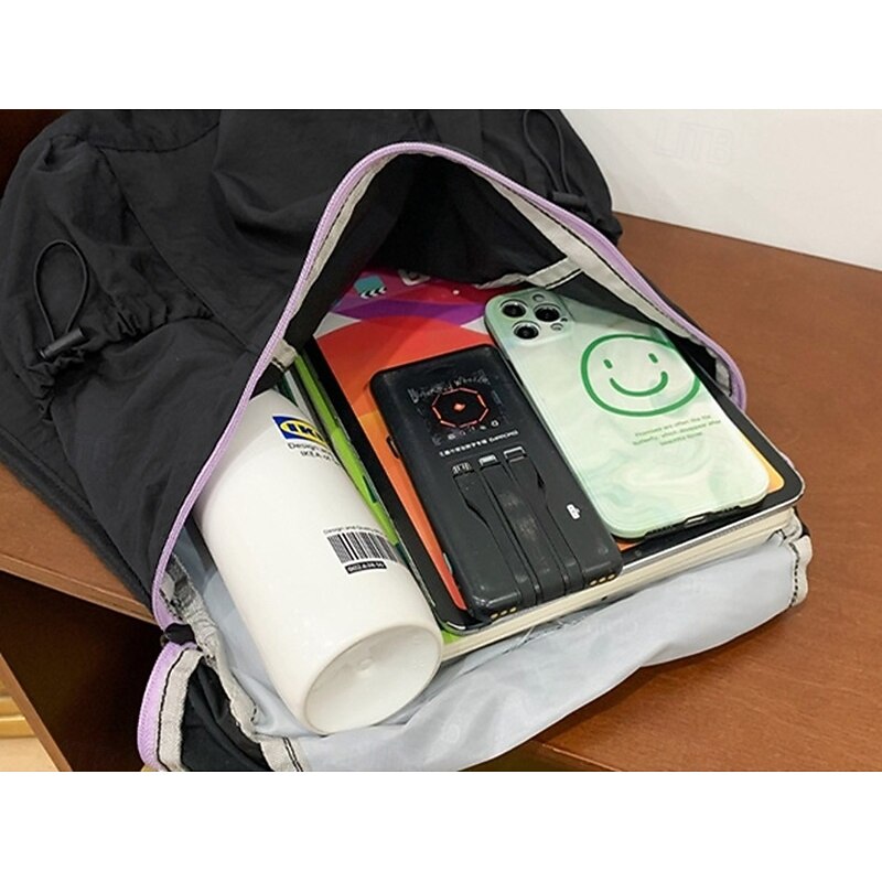 Unisex Lightweight Casual Backpack – Solid Color Nylon Daypack with Plush Toy Keychain for School, Travel, and Daily Use4