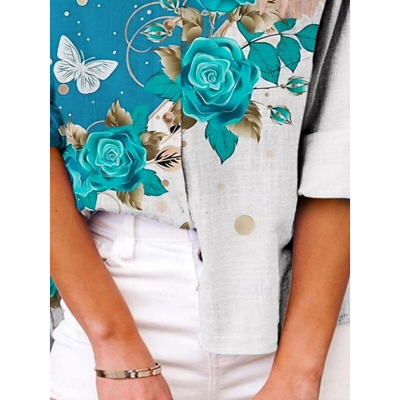 Women's Shirt Butterfly Color Gradient Active Daily Stylish Long Sleeve Shirt Collar Regular Tops Daily Holiday Buttons Print Blue Summer Spring Fall3