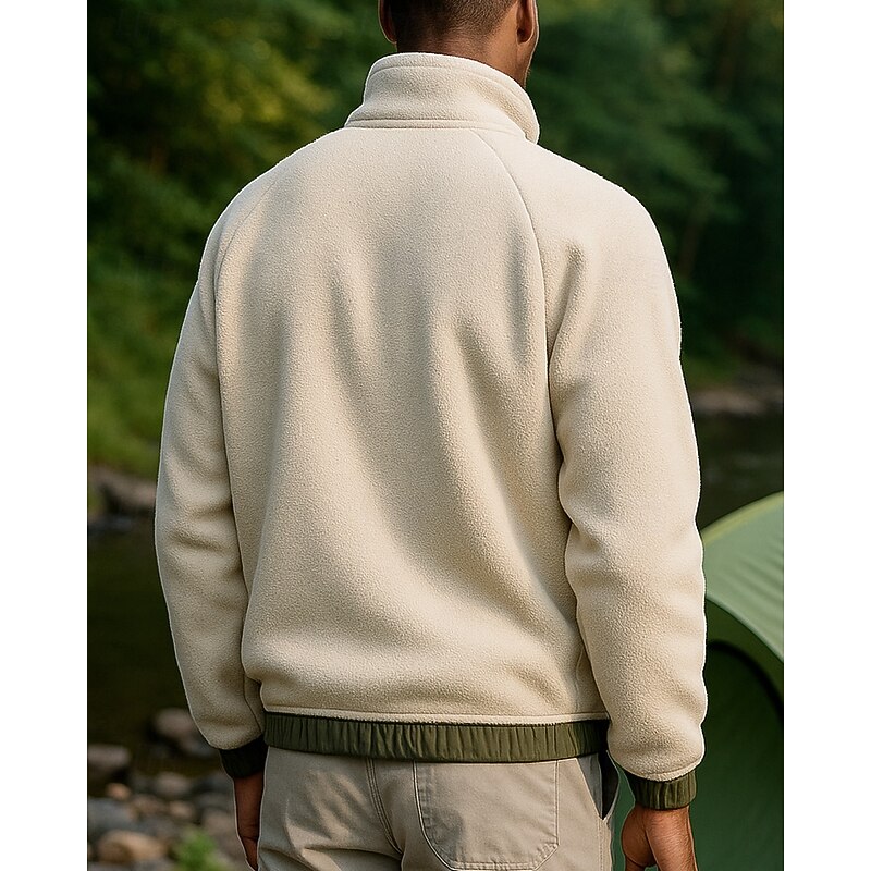 Men's Outdoor Jacket Hiking Jacket Fleece Jacket Winter Outdoor Patchwork Thermal Warm Top Black White Khaki2